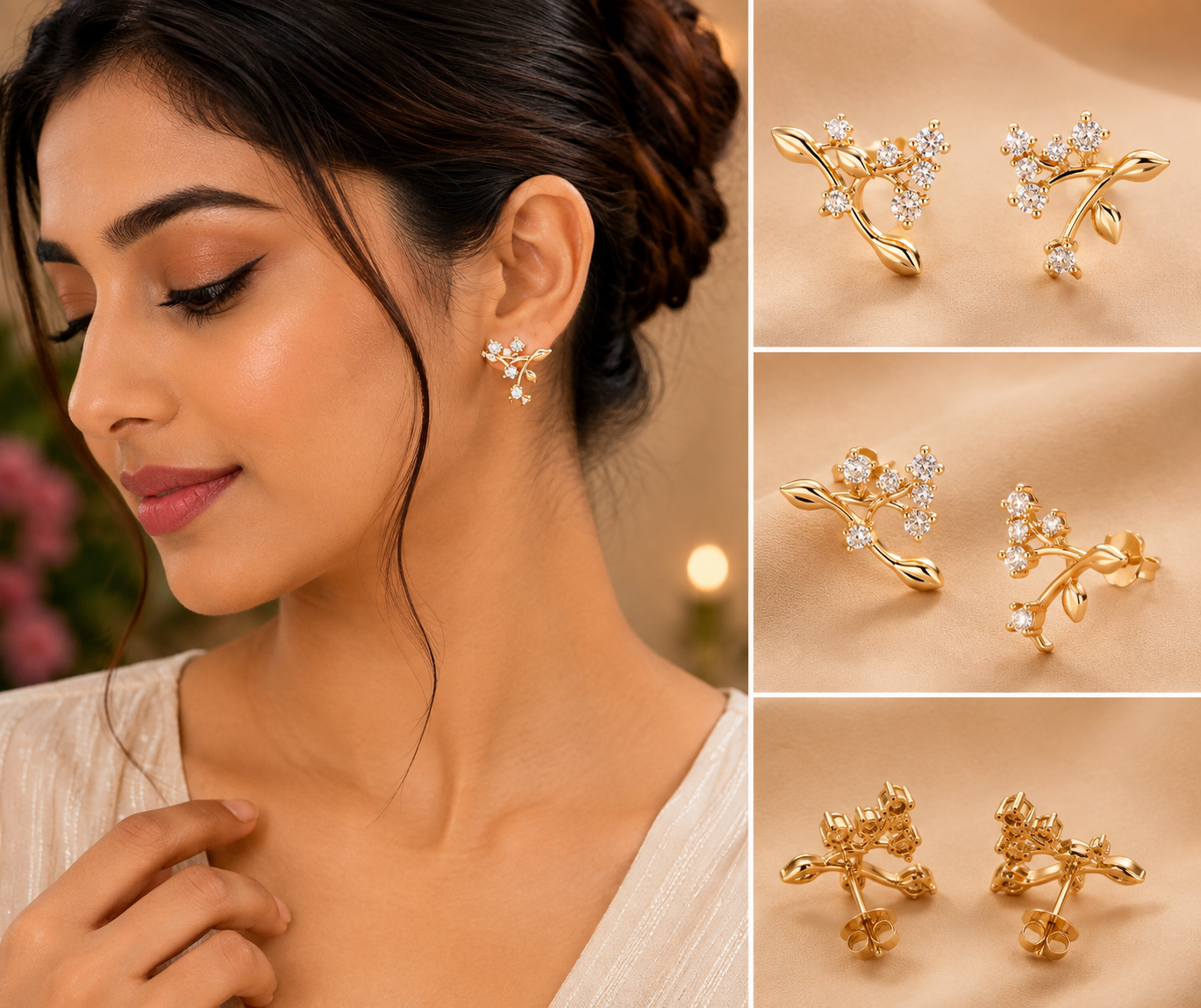 Crystal Floral Vine Ear Climber Earrings